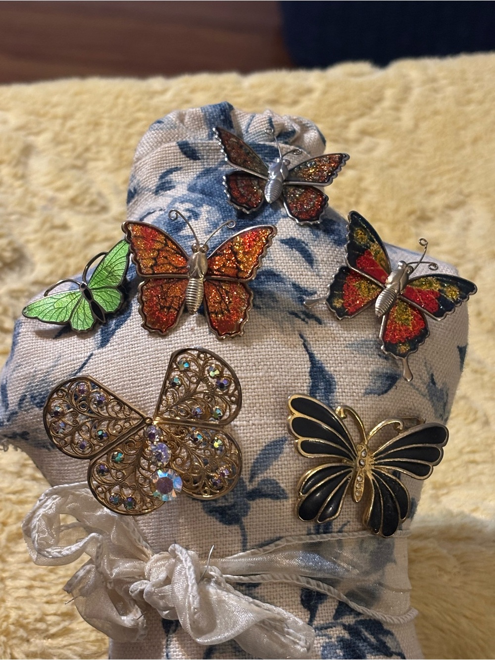 Butterfly Brooch Pin Set - Multicolor Enamel and Crystal Accents